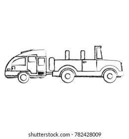 Off road sport truck with caravan trailer