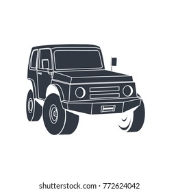 Off Road Suv Car Monochrome Template for Label, Emblems and Logo. Vector illustration