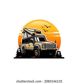 Off road SUV car with roof - pop up tent illustration logo vector svg