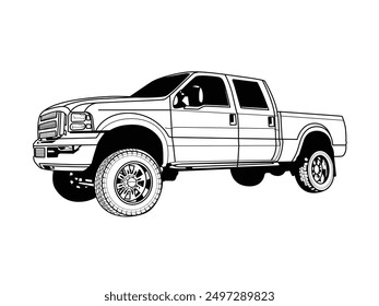 Off road SUV car vector line art illustration