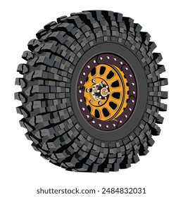 Off Road Tire With Rims Vector Art Ilustration 