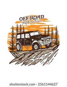 Off road travel adventure vector art t shirt design illustration for landscape outdoor lovers