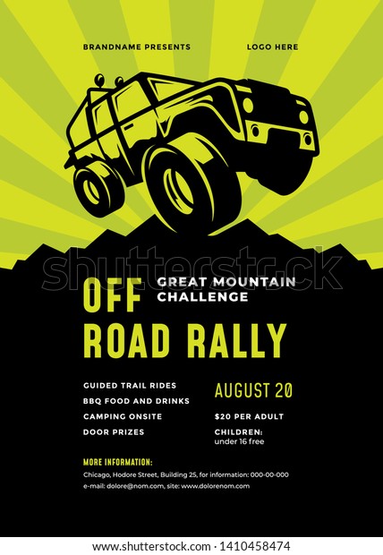 Off road truck competition poster or flyer\
event modern typography design template and 4x4 suv car silhouette.\
Vector illustration.