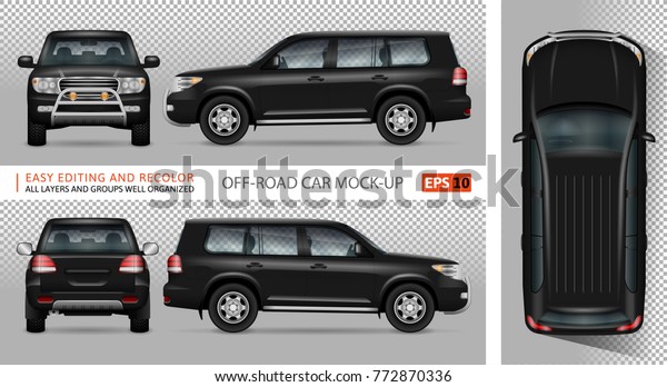 Off road truck vector mock-up for advertising,\
corporate identity. Isolated template of SUV car on transparent.\
Vehicle branding mockup. Easy to edit and recolor. View from side,\
front, back and top.