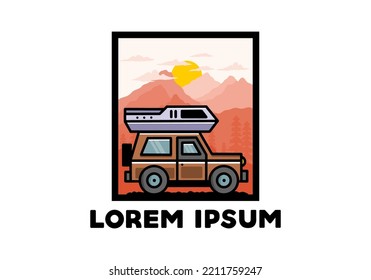 Diseño de la placa de la ilustración al aire libre del campamento para vehículos de carretera