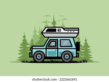 Diseño de la placa de la ilustración al aire libre del campamento para vehículos de carretera