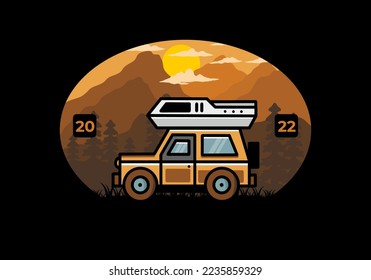 Off road vehicle car camping outdoor illustration badge design