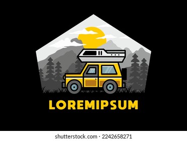 Diseño de la placa de la ilustración al aire libre del campamento para vehículos de carretera