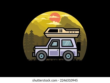 Diseño de la placa de la ilustración al aire libre del campamento para vehículos de carretera