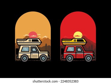 Off road vehicle car camping outdoor illustration badge design