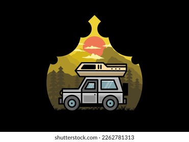Off road vehicle car camping outdoor illustration badge design
