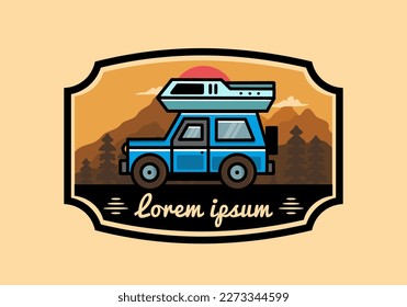 Diseño de la placa de la ilustración al aire libre del campamento para vehículos de carretera