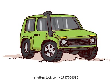 Off road vehicle car hand drawn vector illustration