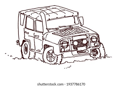 Off road vehicle car, car off-road 4x4 truck, suv car, hand drawn vector illustration