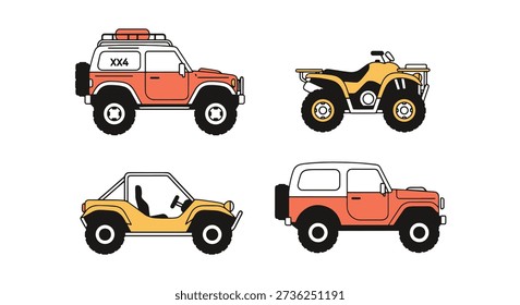 Off road Vehicle filled line art flat design