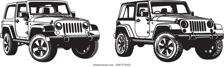 Off Road Vehicle Vector Illustration - Black and White Isolated Design