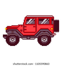 off road vehicles.Pixel art. Vector Illustration isolated on white background.