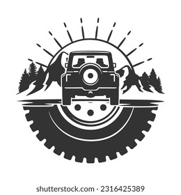 Off Road Wheel Illustration Clip Art Design Shape. 4x4 Mountain Vehicle Silhouette Icon Vector.