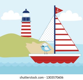 Off to See The World Little Bird Sailing On A Boat