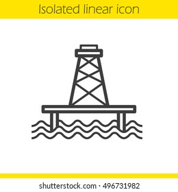 Off shore sea well linear icon. Thin line illustration. Oil production tower contour symbol. Vector isolated outline drawing