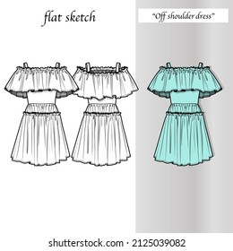 Off shoulder Dress with flounce (FLAT SKETCH INCLUDED)