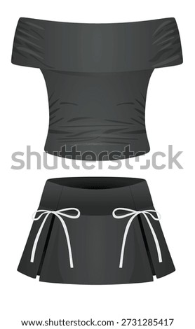 Off shoulder top and mini skirt. vector illustration