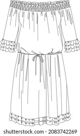 off shouldres smock dress with mini ruffle