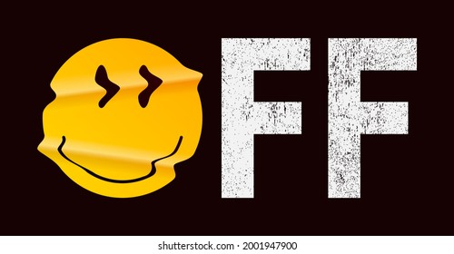 OFF slogan and emoji smile for t-shirt design. Typography graphics with realistic crumpled emoji smile for tee shirt. Apparel print design. Vector illustration.