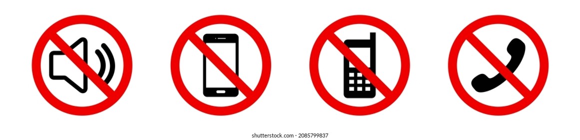 Off Sound On Phone. Silent Mode On The Smartphone. Forbidden Use Cellphone. Vector Warningstyle