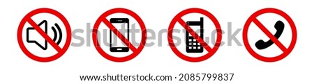 Off Sound on phone. Silent mode on the smartphone. Forbidden use cellphone. Vector warningstyle