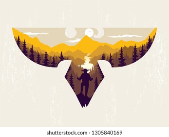 Off Trail Outdoors Adventure is a colored vector illustration about dicovery and freedom 