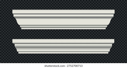 Off white molding baseboard cornice trim for wall and ceiling interior decoration classic architectural profile decorative home decor construction element isolated on isolated black background