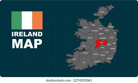 Offaly Map, Offaly red highlighted in Ireland map, flat design illustration vector