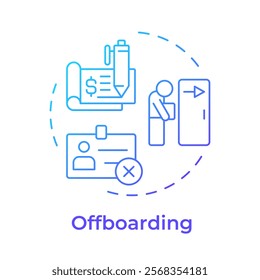 Offboarding blue gradient concept icon. Employee termination from organization. Operational HR purpose. Round shape line illustration. Abstract idea. Graphic design. Easy to use in brochure