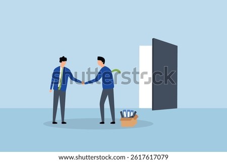 Offboarding process for employee leaving company, businessman manager check hands with leaving employee.