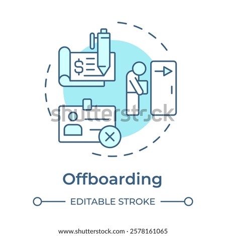 Offboarding soft blue concept icon. Employee termination from organization. Operational HR purpose. Round shape line illustration. Abstract idea. Graphic design. Easy to use in brochure