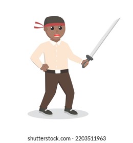 offcie warrior african with katana design character on white background