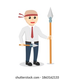 offcie warrior with spear design character on white background
