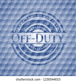 Off-Duty blue emblem or badge with abstract geometric polygonal pattern background.
