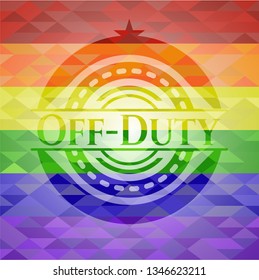 Off-Duty emblem on mosaic background with the colors of the LGBT flag