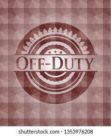 Off-Duty red seamless emblem or badge with abstract geometric pattern background.
