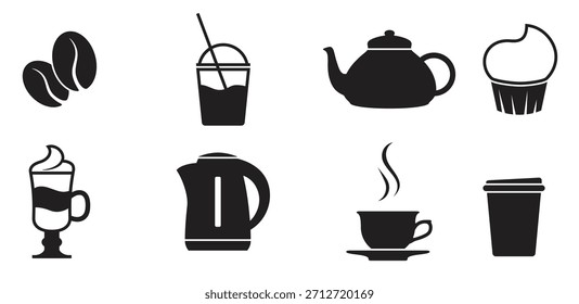Iconos de café negro sobre un fondo blanco