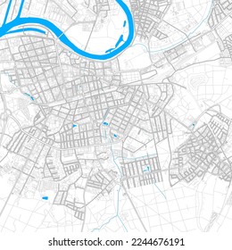 OffenbachamMain, Hesse, Germany high resolution vector map with editable paths. Bright outlines for main roads. Use it for any printed and digital background. Blue shapes and lines for water.