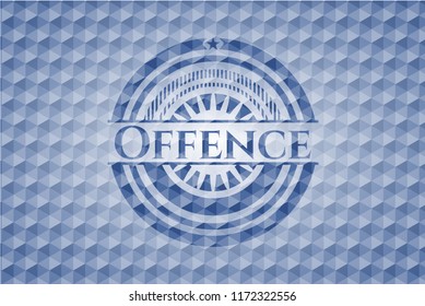 Offence blue emblem with geometric pattern background.