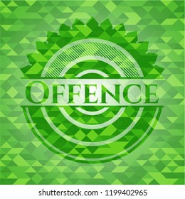 Offence green emblem. Mosaic background