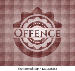 Offence red emblem or badge with abstract geometric pattern background. Seamless.