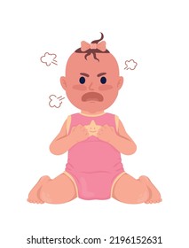 Offended baby girl screaming semi flat color vector character. Editable figure. Full body person on white. Anger simple cartoon style illustration for web graphic design and animation