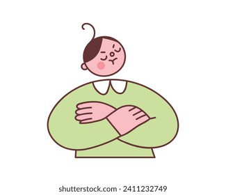 Offended character with his arms crossed. Vector illustration of an irritated displeased man in cute cartoon style. Isolated elements on white background.