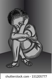 offended child. little boy in the corner of the room