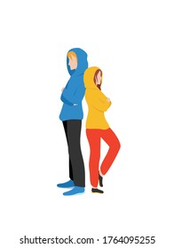 The offended couple background. Modern illustration slider site page. Concept of a couple of lovers in a grudge against each other vector illustration. Web banner offended lovers design.
